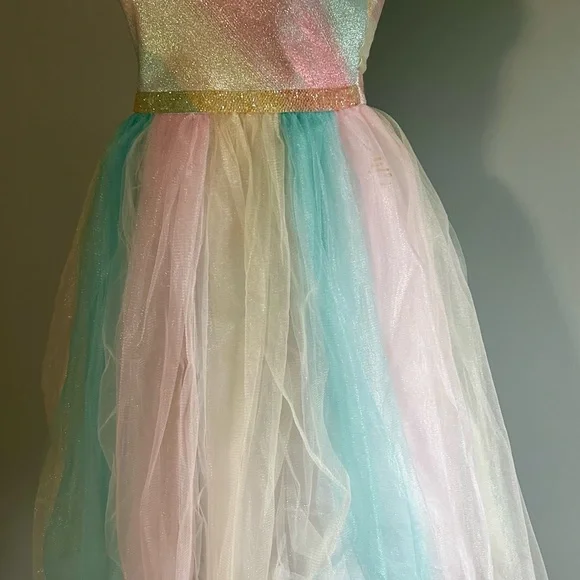 Bonnie Jean Girls Shimmering Pastel Rainbow Sleeveless Dress - Picture 2 of 12
